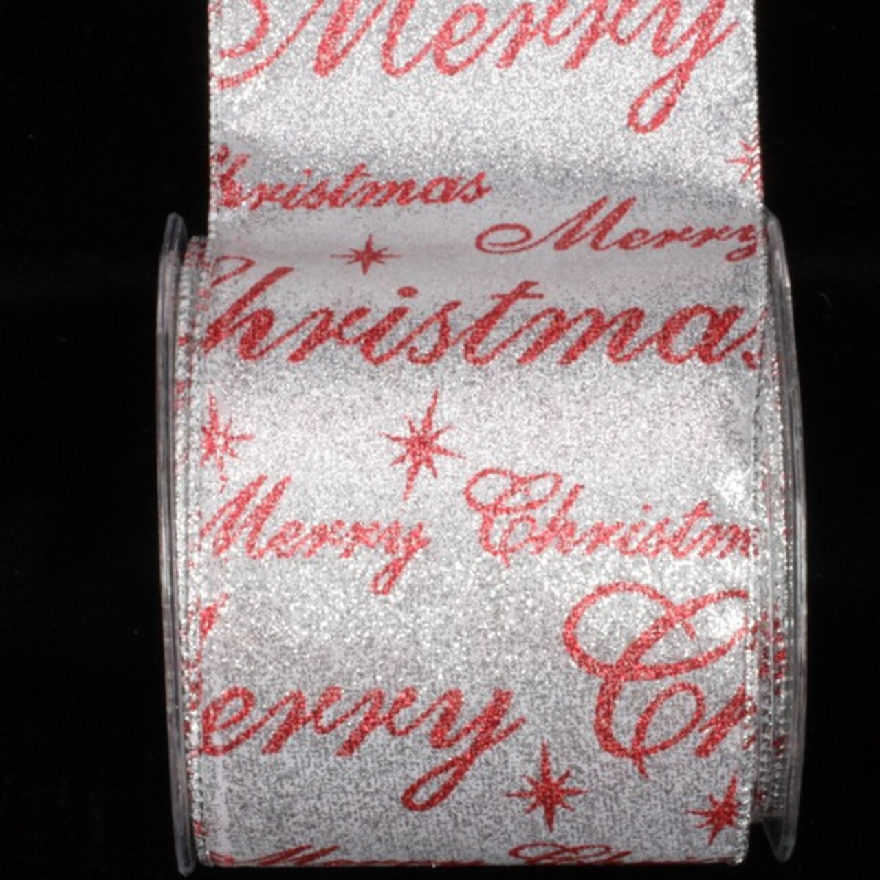 The Ribbon People Silver and Red Merry Christmas Wired Craft Ribbon 4" x 20 Yards